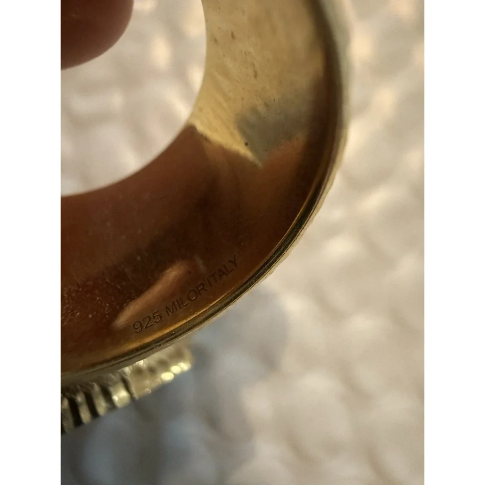 Vtg Milor Italy 925 Vermeil Textured Wide Sterling‎ Cuff Rings Pair 23.4g